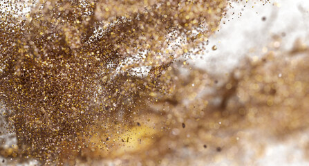 Golden Glitter Explosion, Sparkling Particles, Shimmering Dust, Brown and Gold Texture, Abstract Background, Festive Design, Luxury Texture, Shiny Background, Glamorous Texture