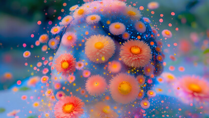 Artistic Display of Vibrant Blossoms on a Dreamlike Landscape