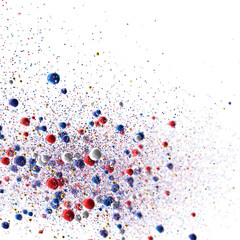 Vibrant red, white, blue spheres burst. Ideal for celebratory, festive, or abstract designs.