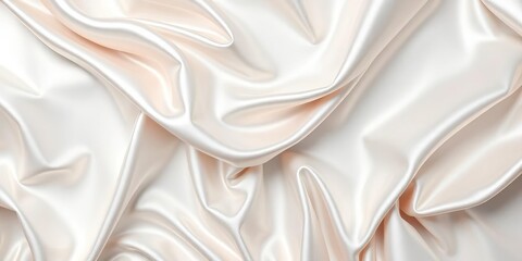 Obraz premium Draped silver silk, shimmering folds on wavy white background, glossy, reflective