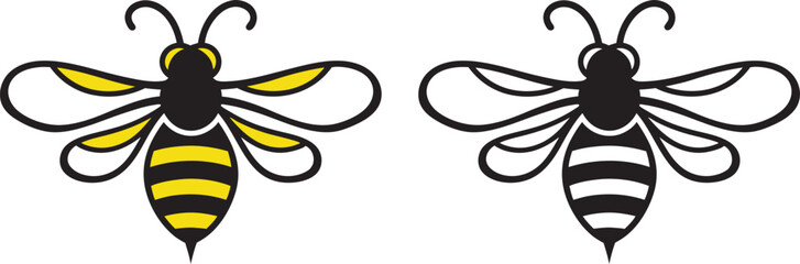 Bee flying icon, Bee flying on a dotted route, Hand drawn bees, Vector illustration on a white background
