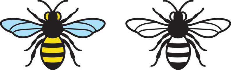 Bee flying icon, Bee flying on a dotted route, Hand drawn bees, Vector illustration on a white background