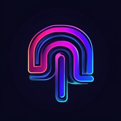 Glowing Neon Geometric Shape with Arches and a Vertical Line on Dark Background