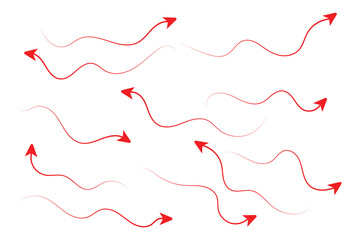 set of wave curved arrow icon, hand drawn arrows set collection icon, vector illustration.