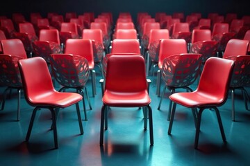 Obraz premium Empty chairs arranged in a circle, symbolic of waiting , justice, advocacy, sorrow