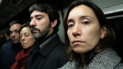 Fototapeta premium Tired people in the public transport.