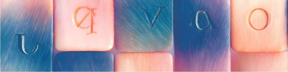 Aesthetic Letters and Geometry: A macro shot of textured and colorful letters creates an image of elegance and abstraction. 