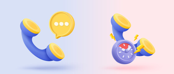 Fototapeta premium 3d realistic call phone and bubble talk icon signs speech. speak with service support hotline and call center. 3d contact customer buttons vector render illustration