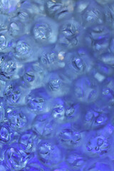 hydrogel balls in blue light abstract background, close up.