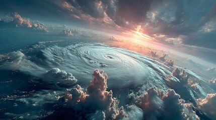 Eye of the Storm: The raw power of a cyclonic storm, swirling with dark clouds and illuminated by the ethereal glow of the setting sun.