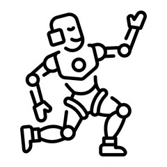 An outline style icon of robot dancing character