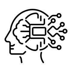 A linear style icon showing ai thinking