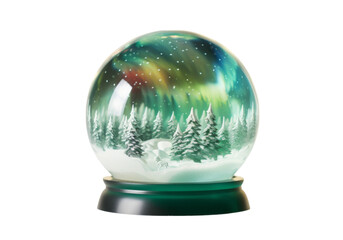 Winter wonderland snow globe aurora borealis isolated on a white background