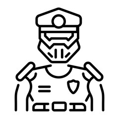 A linear icon showing robot police figure