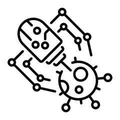 A line style icon depicting nanotechnology 
