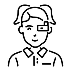 A linear icon showing a futuristic girl 