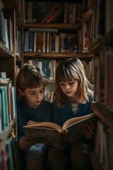 The scene of children focusing on reading in the library