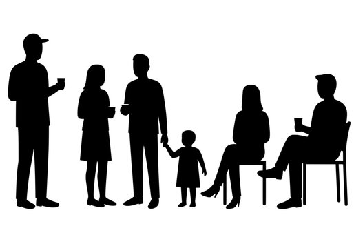 Neighborhood Gathering Silhouette, Local Community Connection Vector