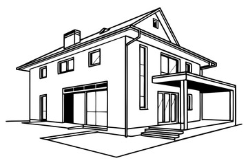 modern house single line drawing architectural sketch