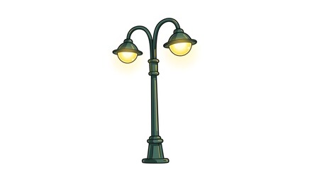 Isolated old vintage black metal street lamp post with electric bulb