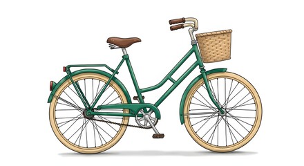 Vintage light gree bicycle isolated on a white background , perfect for sports or retro transport illustrations
