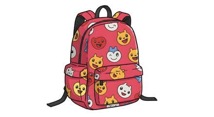 A cute colorful backpack with little cats illustration, isolated on a white background