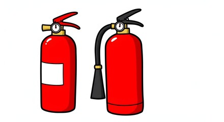 Red fire extinguishers vector illustration for emergency safety and protection, isolated on white