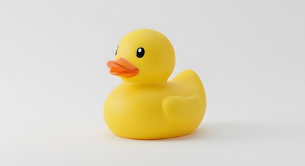 Yellow plastic toy rubber duck on white background