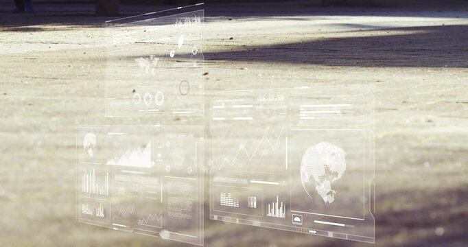 Pigeon pecking on plaza causing HUD panels showing graphs fading while traveler pulling red case