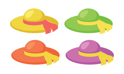 Summer women's hat. Vector icons set isolated on white background.