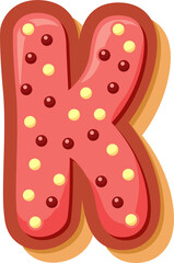High-quality PNG of the letter K in a cute cartoon donut style. Perfect for kids’ projects, cards, party decor, and digital crafts.