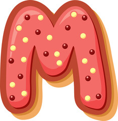 High-quality PNG of the letter M in a cute cartoon donut style. Perfect for kids’ projects, cards, party decor, and digital crafts.