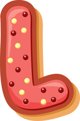 High-quality PNG of the letter L in a cute cartoon donut style. Perfect for kids’ projects, cards, party decor, and digital crafts.