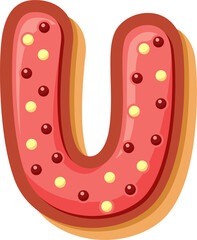 High-quality PNG of the letter U in a cute cartoon donut style. Perfect for kids’ projects, cards, party decor, and digital crafts.