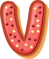 High-quality PNG of the letter V in a cute cartoon donut style. Perfect for kids’ projects, cards, party decor, and digital crafts.