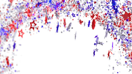 Fototapeta premium Red, white, and blue star confetti on white. Perfect for Independence Day, Memorial Day, or other patriotic celebrations.