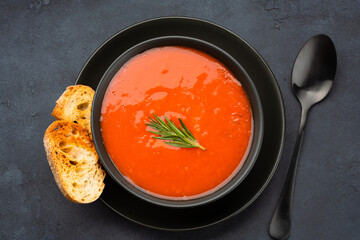 Homemade tomato soup on vintage table
