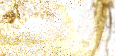 Gold Glitter Exploding on White Background