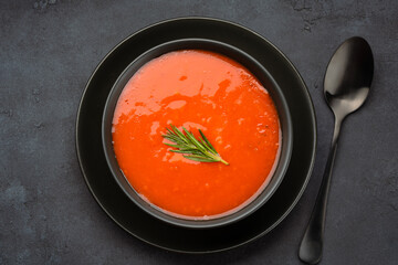 Homemade tomato soup on vintage table
