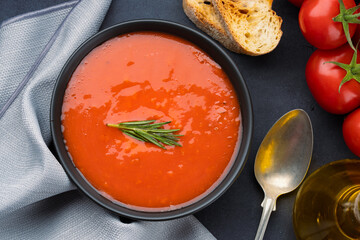 Homemade tomato soup on vintage table
