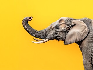 Obraz premium 黄色い背景のゾウの横顔