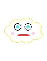 A cute cloud emoji with blue surprised eyes on white background 