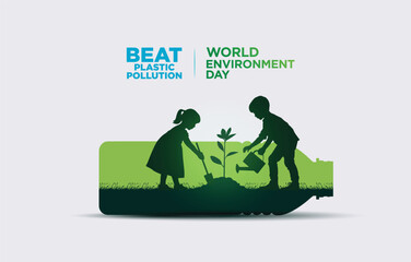 #BeatPlasticPollution, World Environment day concept 2025 3d tree background. 
