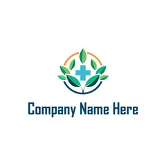 Fototapeta premium Healthcare Logo with Cross and Leaves 