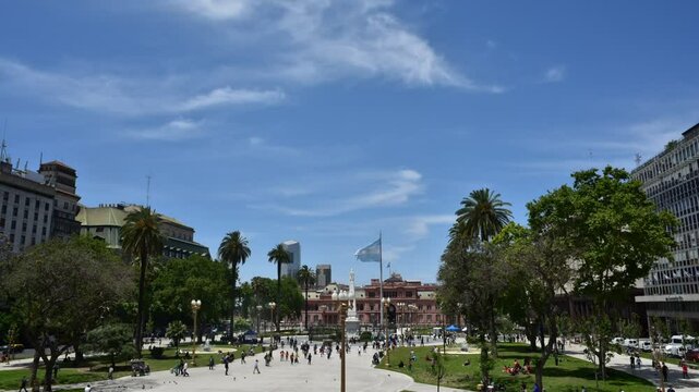 Buenos Aires, Argentina - October 30, 2016: Casa Rosada in Plaza de Mayo in Buenos aires with tourist in a sunny day.