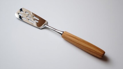 Wooden handled slotted spatula utensil
