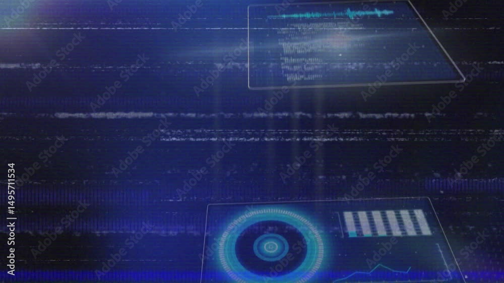 Poster glitch starting translucent ui panels animating up sliding and fading while revealing code window