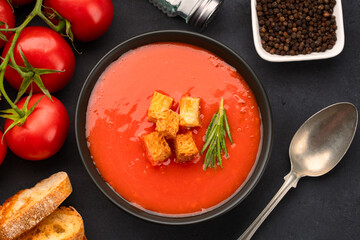 Homemade tomato soup on vintage table

