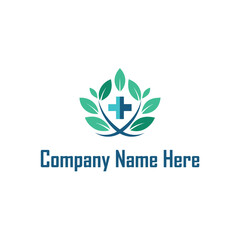 Fototapeta premium Healthcare Logo with Cross and Leaves 