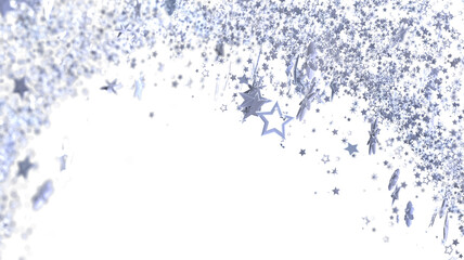 Obraz premium Shimmering silver stars burst across a white background. Perfect for festive designs and celebrations.